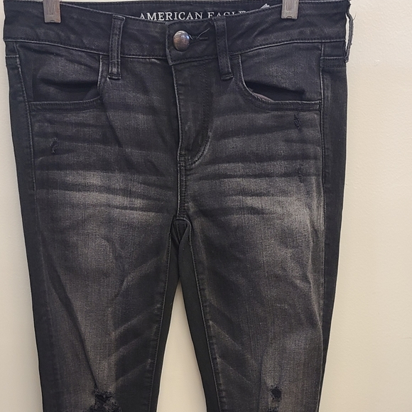 American Eagle Jeggings Black Distressed Size 4 Xlong - Picture 4 of 4
